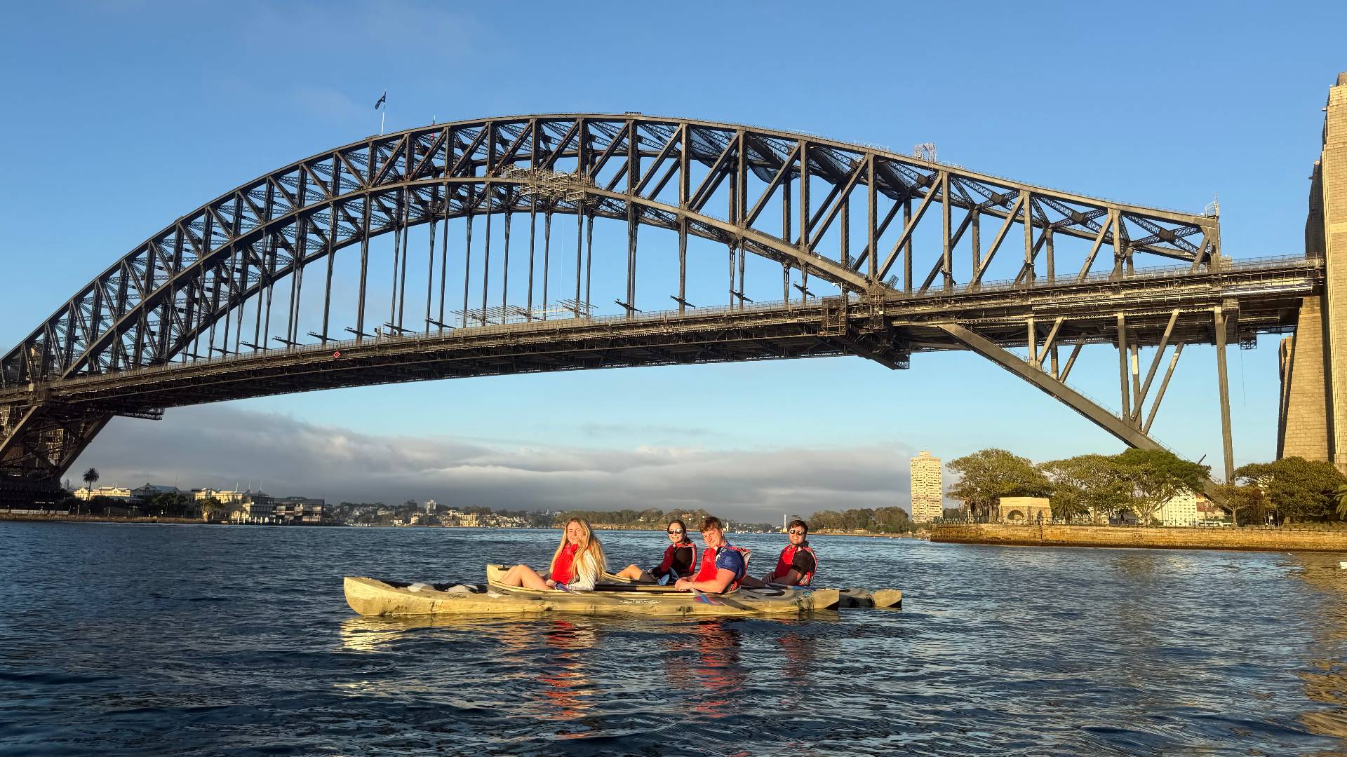 Sydney Kayak Tours group photo under the Sydney Harbour Bridge